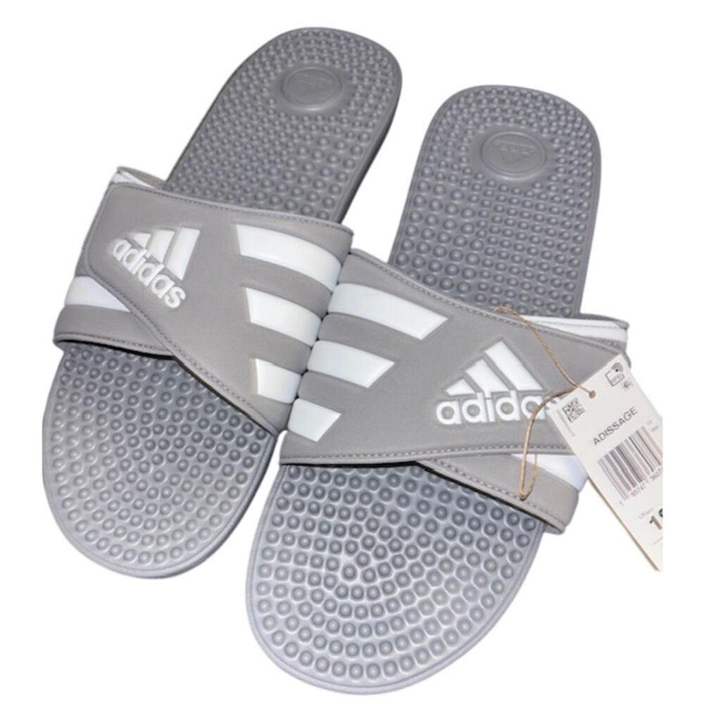 NIB ADIDAS Men's Adissage Slide Grey/White/Grey Size 18 Sporty